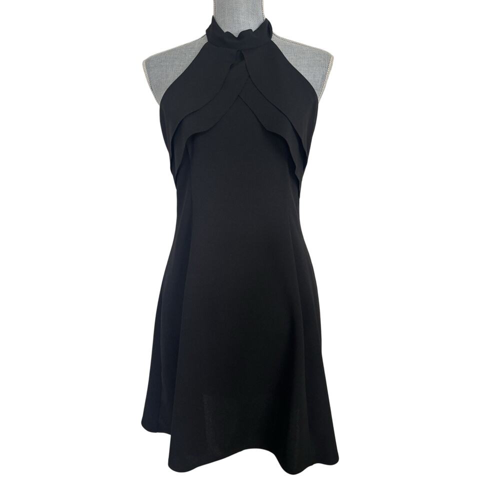 Vtg Y2K Bebe Black Halter Mini Dress Fit Flare Retro Size 4 Fairy Grunge